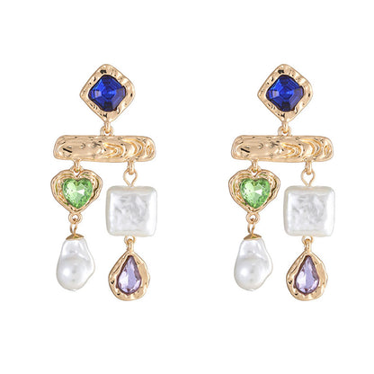 Creative Pearl & Rhinestone Earrings 18K - nocoeedd