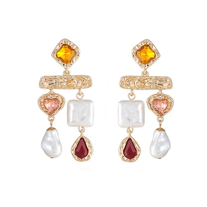 Creative Pearl & Rhinestone Earrings 18K - nocoeedd