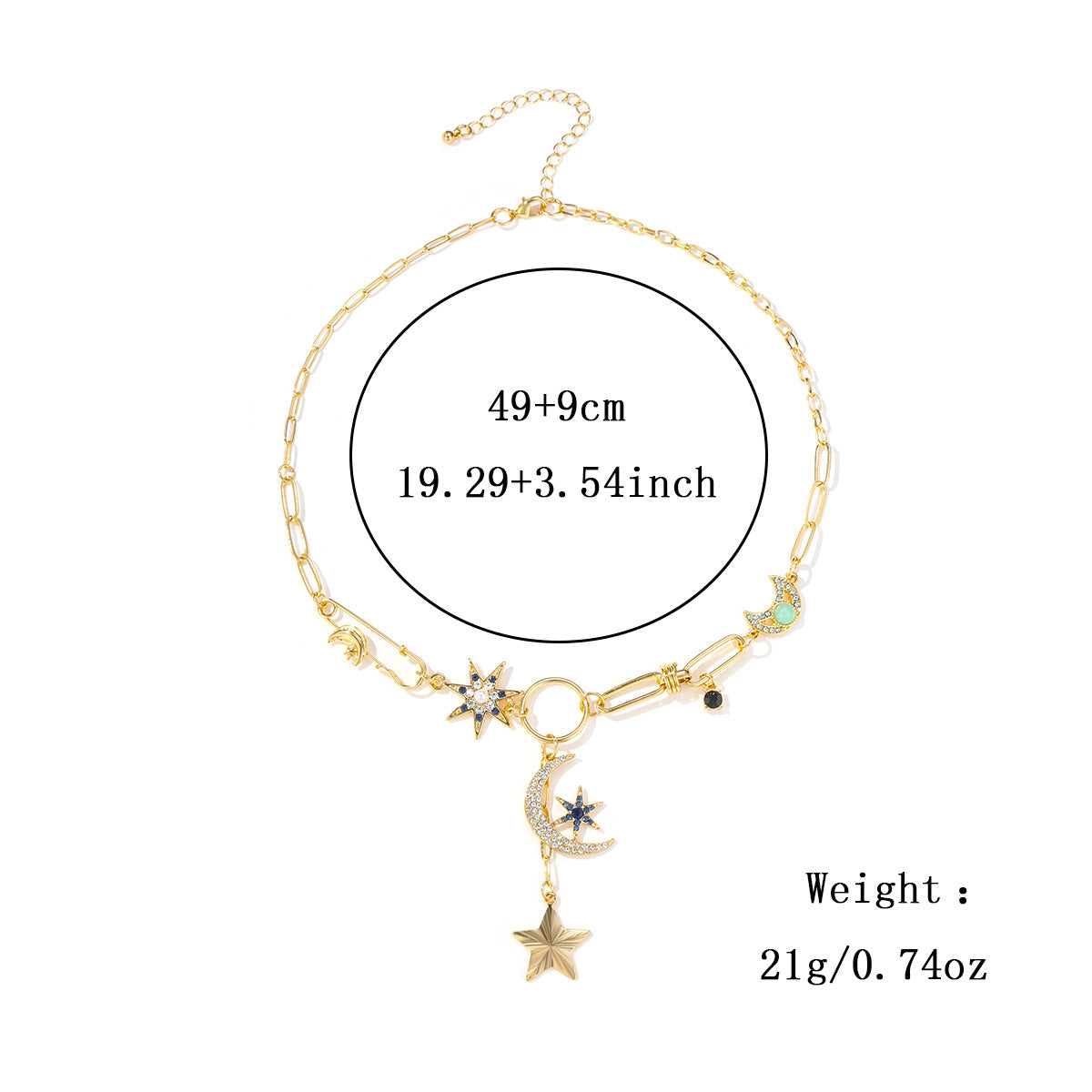 Star & Moon Pendant Necklace 18K