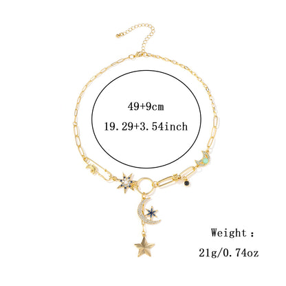 Star & Moon Pendant Necklace 18K