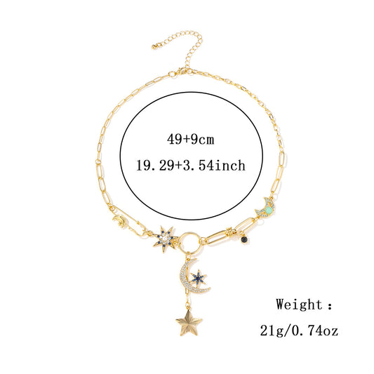 Star & Moon Pendant Necklace 18K