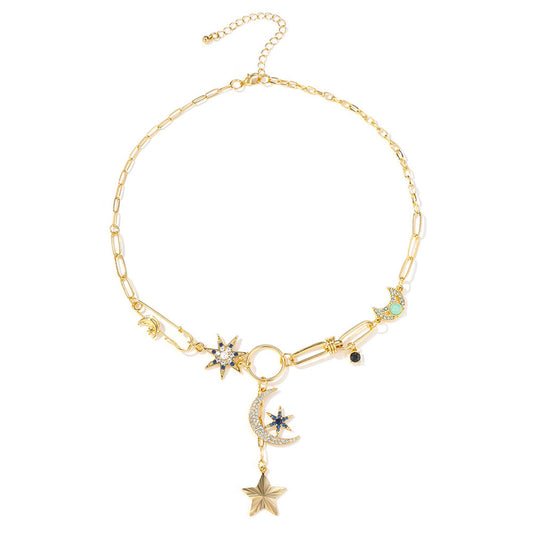 Star & Moon Pendant Necklace 18K