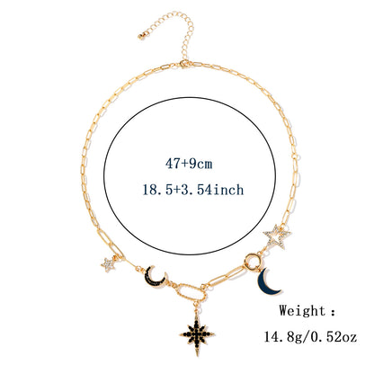 Star & Moon Pendant Necklace 18K