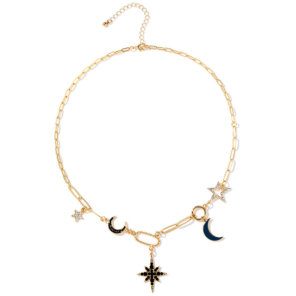 Star & Moon Pendant Necklace 18K