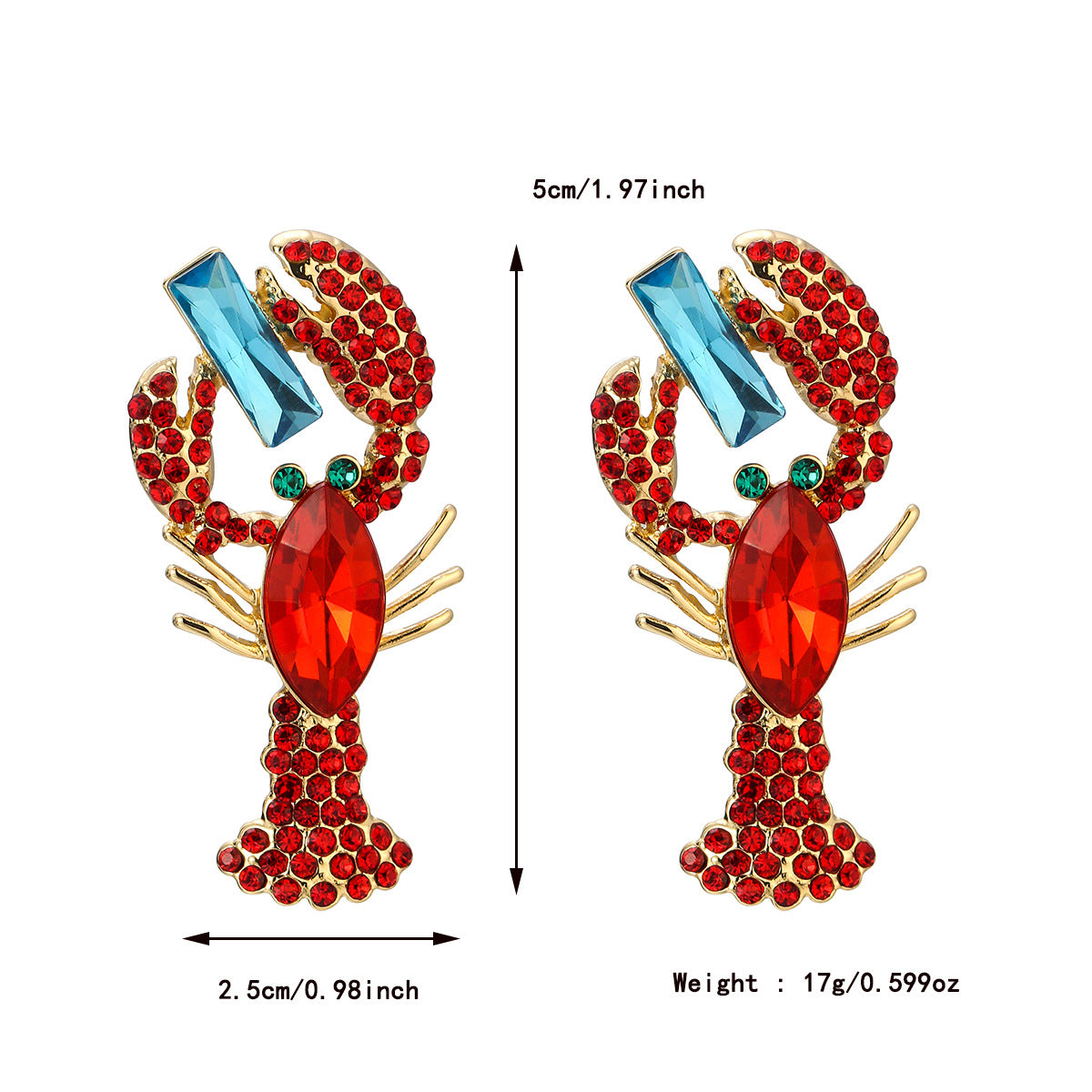 Crab Rhinestone Earrings 18K - nocoeedd