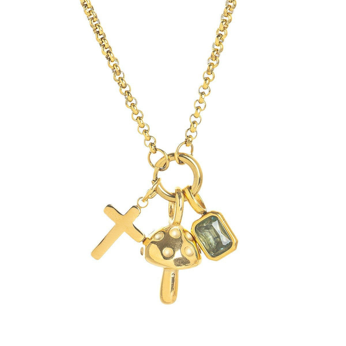 18K Mushroom Cross Rhinestone Necklace