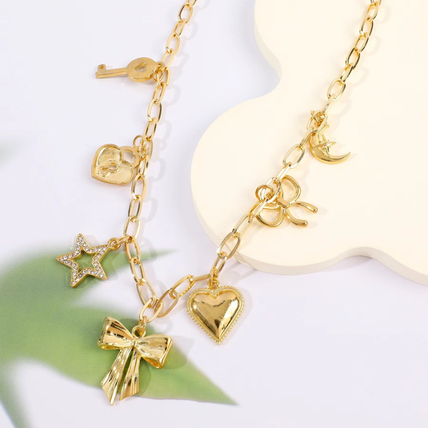 Bow Heart Star Necklace 18K - nocoeedd