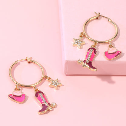 Pink Hat & Boots Earrings - nocoeedd