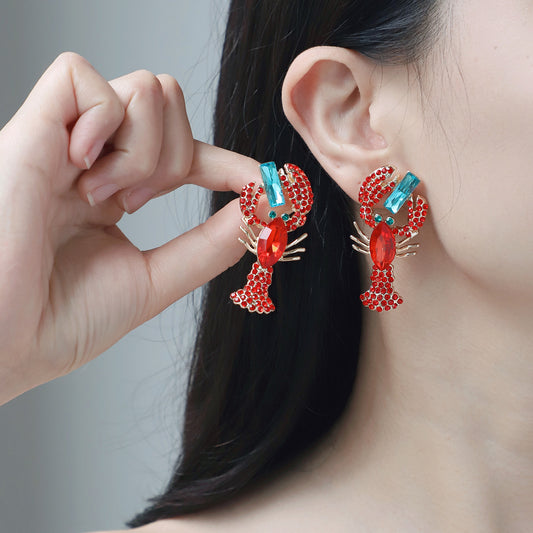 Crab Rhinestone Earrings 18K - nocoeedd