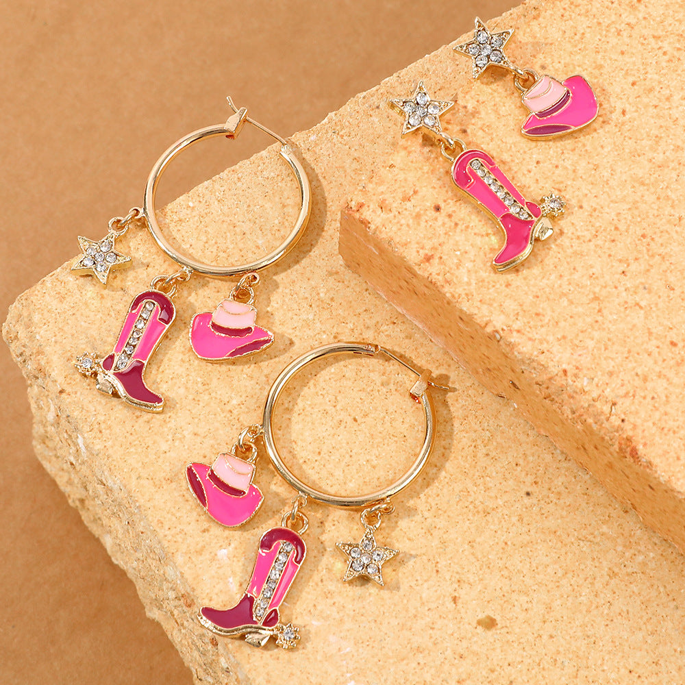 Pink Hat & Boots Earrings - nocoeedd