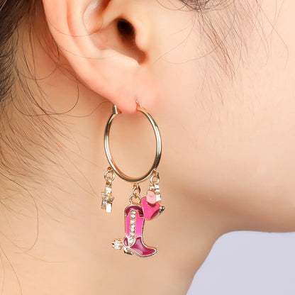 Pink Hat & Boots Earrings - nocoeedd