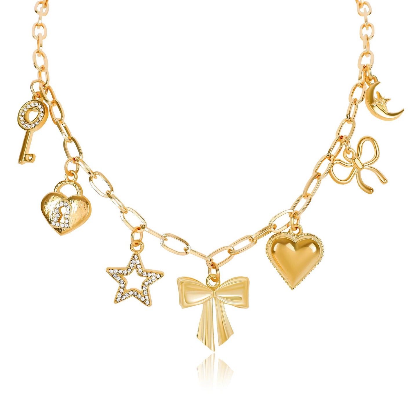 Bow Heart Star Necklace 18K - nocoeedd