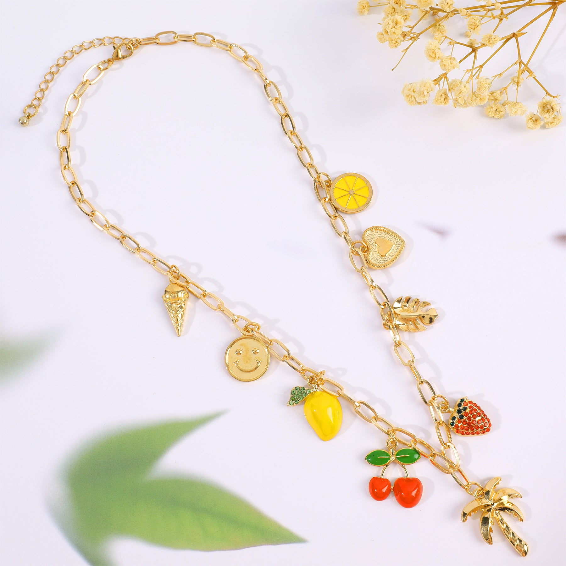 Cherry & Strawberry Fruit Necklace 18K - nocoeedd