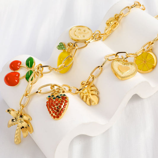 Cherry & Strawberry Fruit Necklace 18K