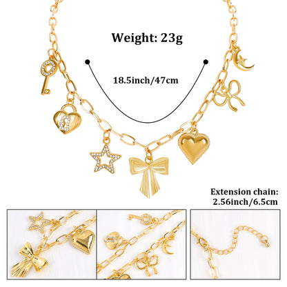 Bow Heart Star Necklace 18K - nocoeedd