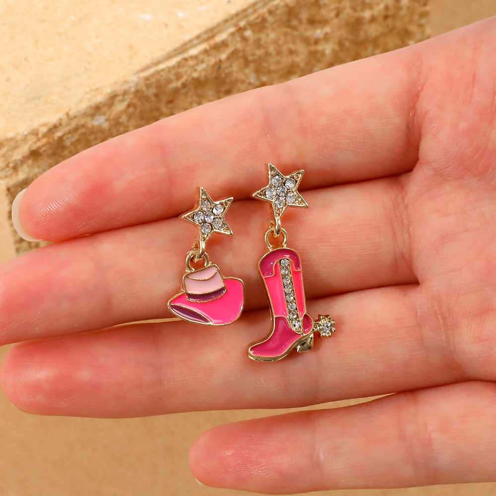 Pink Hat & Boots Earrings - nocoeedd