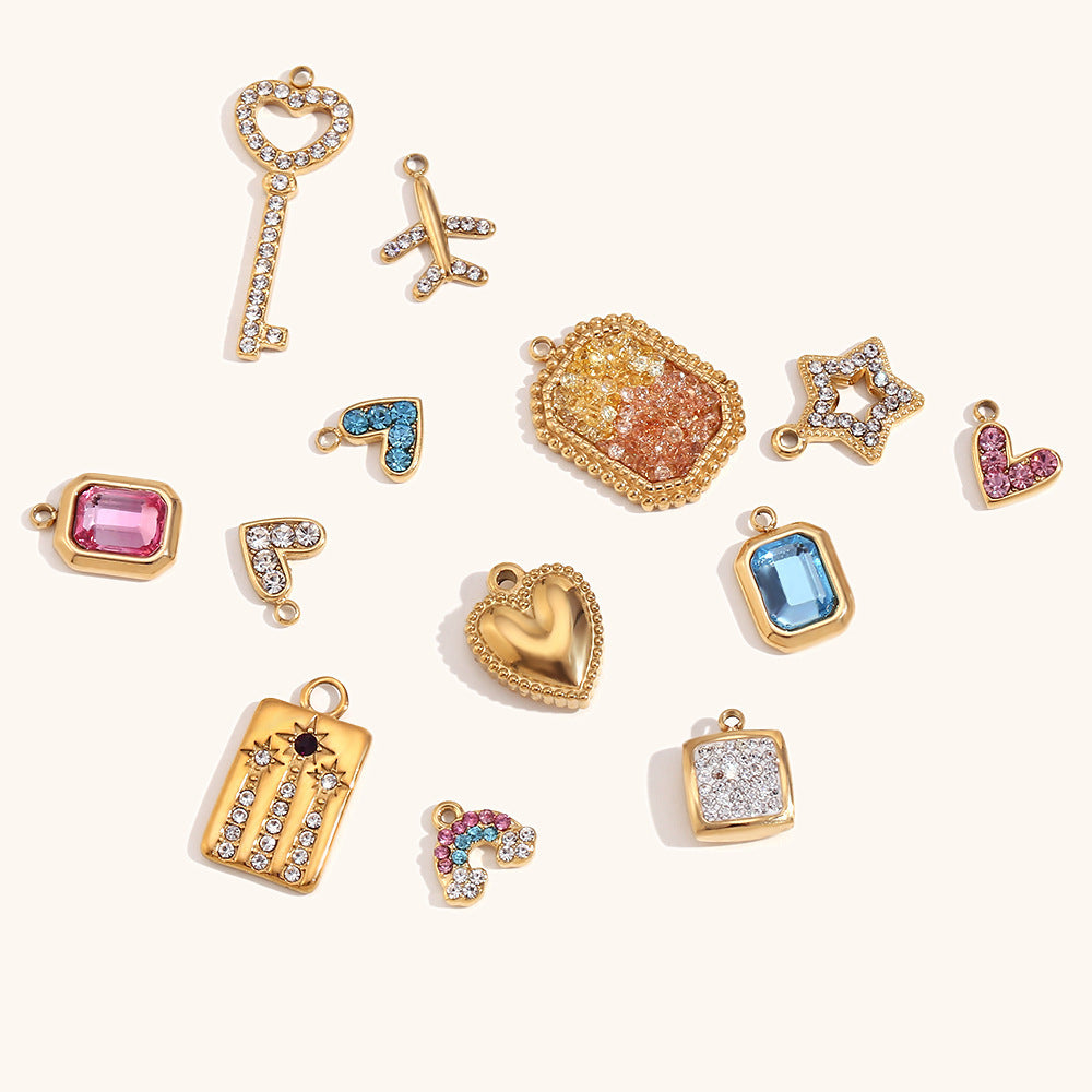 18K Gold Zircon DIY Charms - nocoeedd