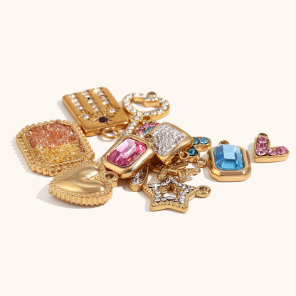 18K Gold Zircon DIY Charms - nocoeedd