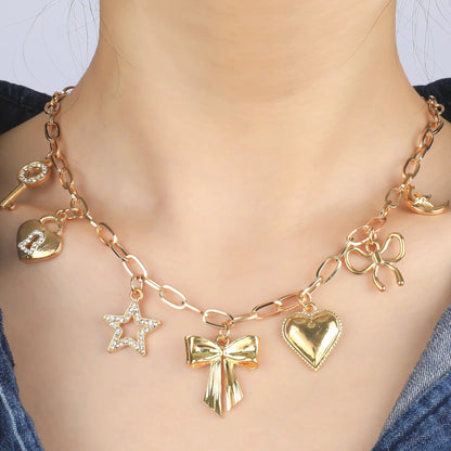 Bow Heart Star Necklace 18K - nocoeedd