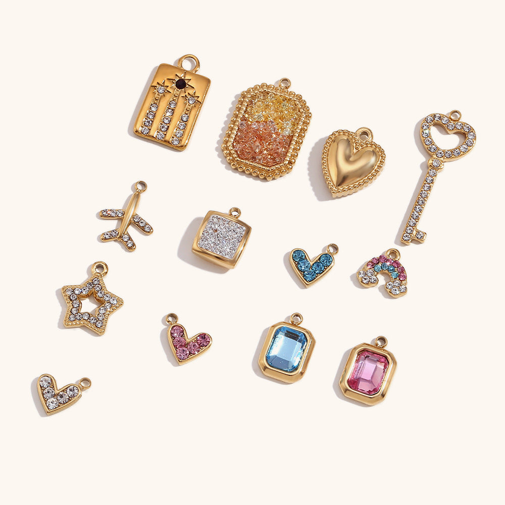 18K Gold Zircon DIY Charms - nocoeedd