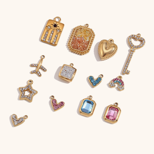 18K Gold Zircon DIY Charms