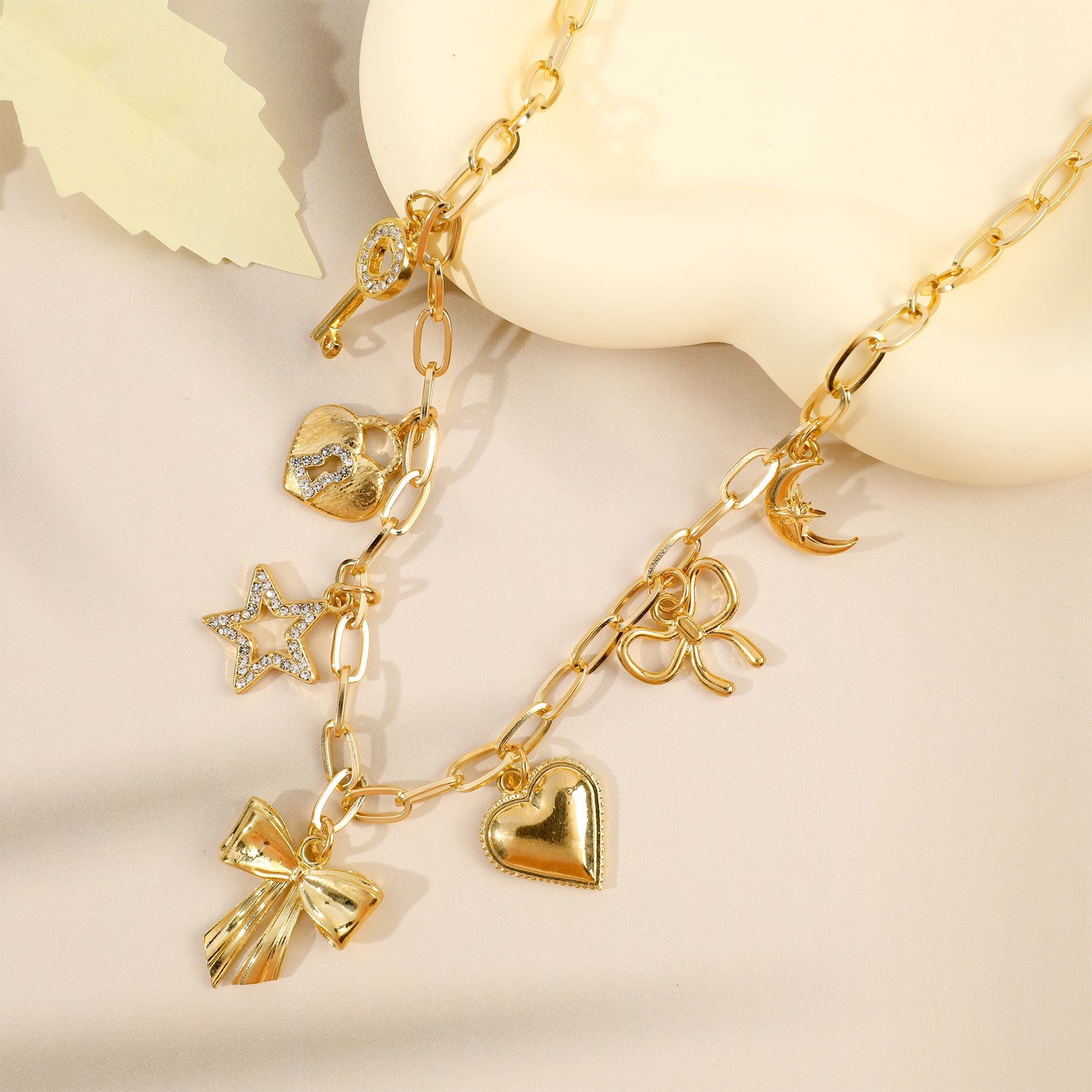 Bow Heart Star Necklace 18K - nocoeedd