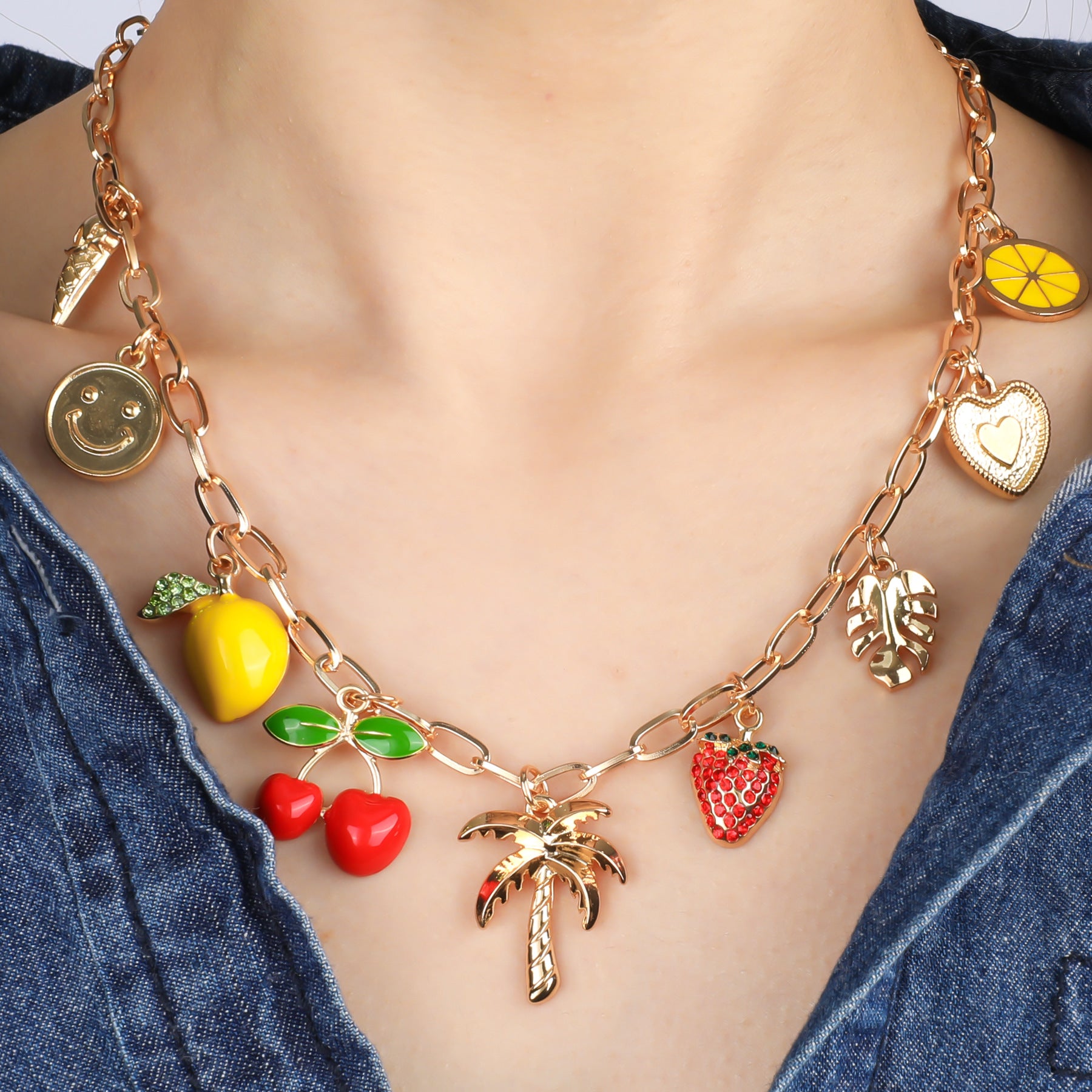 Cherry & Strawberry Fruit Necklace 18K - nocoeedd